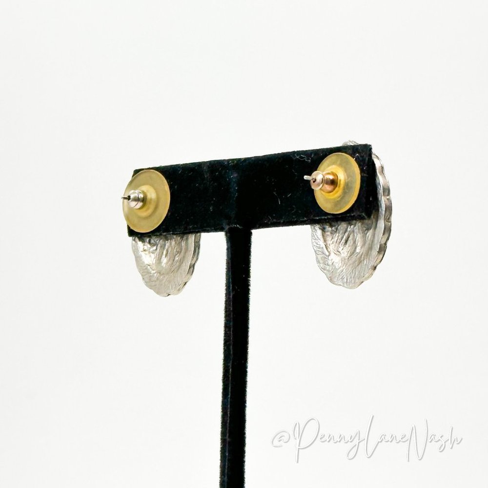 Vintage Silver Tribal Plate/Buckle Push Back Earrings - Picture 4 of 7
